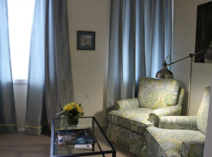 Comfortable seating area for quiet reading or browsing.